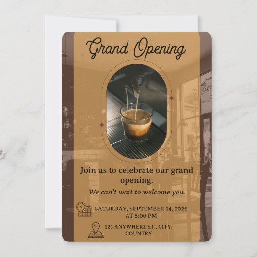 Editable Cafe Opening Invitation Card Design 招待状 (正面)