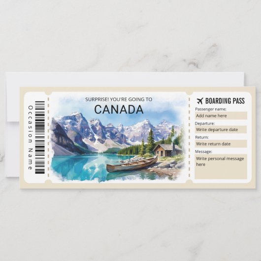 Editable Canada Trip Boarding Pass Ticket 招待状 (正面)