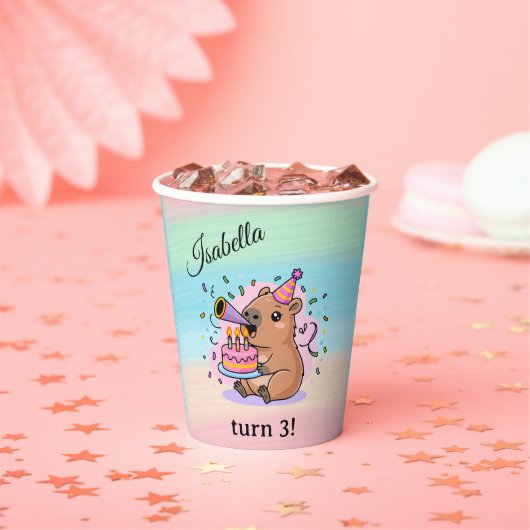 Editable Capybara Birthday Party Cup  紙コップ (インサイチュ)