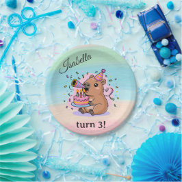 Editable Capybara Birthday Party Plate Cute Kids D ペーパープレート