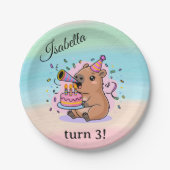 Editable Capybara Birthday Party Plate Cute Kids D ペーパープレート (正面)