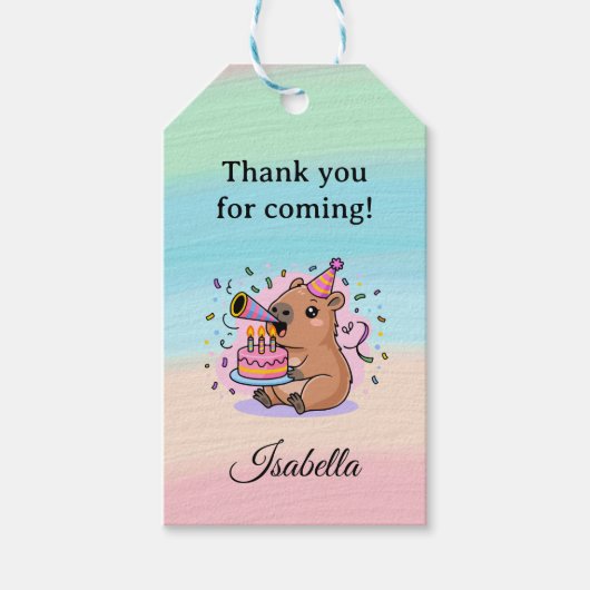 Editable Capybara Birthday Sticker Cute Kids Party ギフトタグ (正面)