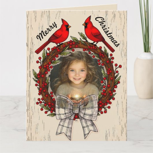 Editable Cardinals Photo Christmas カード (正面)