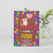 Editable Cat-Themed Birthday Invitation Balloon 招待状 (スタンド正面)