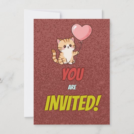 Editable Cat-Themed Birthday Invitation Balloon 招待状 (裏面)