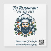 Editable Chef Restaurant QR Code Magnet (正面)