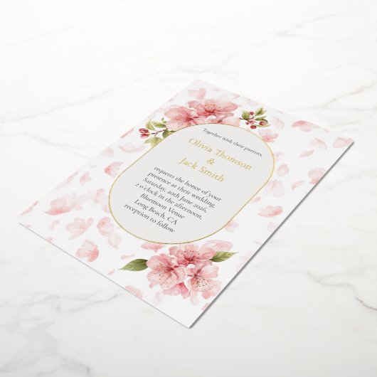 Editable Cherry Blossom Foil Wedding Invitation  箔招待状 (回転した状態)