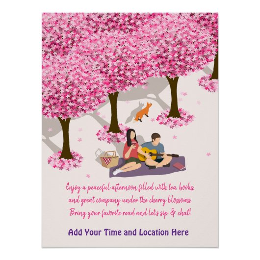 Editable Cherry Blossom Picnic Poster  ポスター (正面)