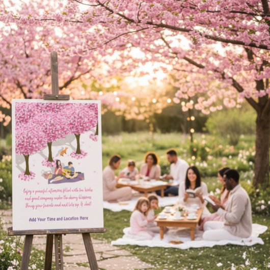 Editable Cherry Blossom Picnic Poster  ポスター