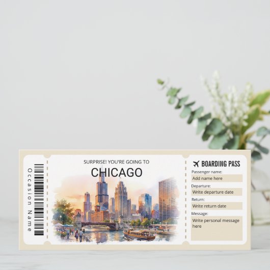 Editable Chicago Trip Boarding Pass Ticket 招待状 (スタンド正面)