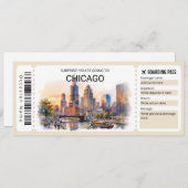 Editable Chicago Trip Boarding Pass Ticket 招待状 (正面/裏面)