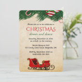 Editable Christmas Candy Cane Bough and Sleigh 招待状 (スタンド正面)