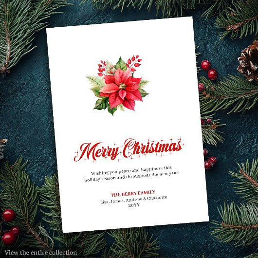 Editable Christmas Flowers Classic Greeting Card シーズンカード