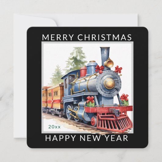 Editable Christmas Holiday Train シーズンカード (正面)