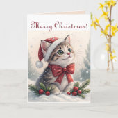 Editable Christmas Kitty カード (黄色い花)