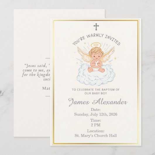 Editable Classic Baby Baptism Invitation 招待状 (正面/裏面)