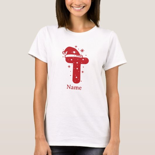 Editable Color Christmas Monogram Custom Name Tシャツ (正面)