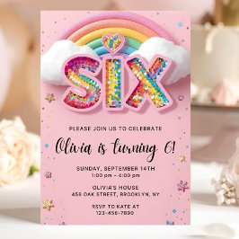 Editable Colorful Rainbow Sequin 6th Birthday Invi 招待状