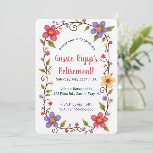 Editable Colourful Flowers and Leaves Frame 招待状 (スタンド正面)