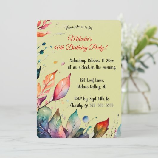 Editable Colourful Leaves Invitation 招待状 (スタンド正面)