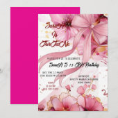 Editable Coquette Pink Bow Birthday Invitation, Pi 招待状 (正面/裏面)
