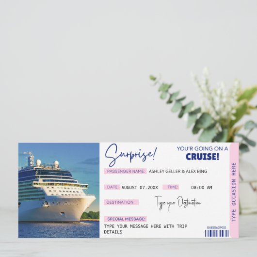 Editable Cruise Ticket Surprise Boarding Pass 招待状 (スタンド正面)