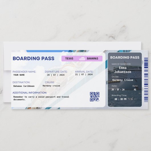 Editable Cruise Ticket Surprise Boarding Pass 招待状 (裏面)