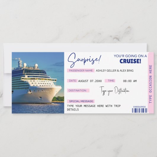 Editable Cruise Ticket Surprise Boarding Pass 招待状 (正面)