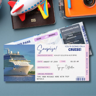 Editable Cruise Ticket Surprise Boarding Pass 招待状