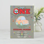 Editable Cute Car First Birthday Invitation 招待状 (スタンド正面)