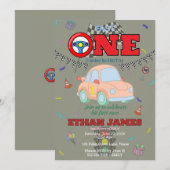 Editable Cute Car First Birthday Invitation 招待状 (正面/裏面)