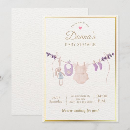 Editable Cute Pastel Baby Shower 招待状 (正面/裏面)