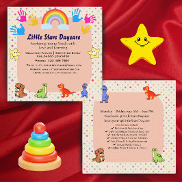 Editable Cute Rainbow Dino Preschool Card Design スクエア名刺
