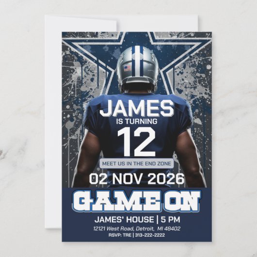 Editable Dallas Football Ticket Birthday Invite 招待状 (正面)