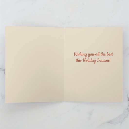 Editable Deer and Holly Happy Holidays カード (内部)