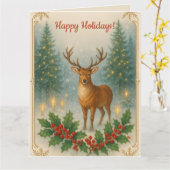 Editable Deer and Holly Happy Holidays カード (黄色い花)