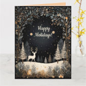 Editable Deer in the Woods Happy Holidays  カード (黄色い花)