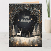 Editable Deer in the Woods Happy Holidays カード (正面)