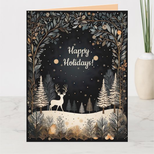 Editable Deer in the Woods Happy Holidays  カード (正面)