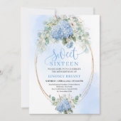 Editable Digital Blue Hydrangeas Sweet Sixteen  招待状 (正面)