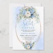 Editable Digital Dusty Blue Floral Sweet Sixteen 招待状 (正面)