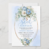 Editable Digital Dusty Blue Floral Sweet Sixteen 招待状 (正面)