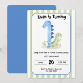 Editable Dinosaur 1st Birthday Invitation  招待状 (正面/裏面)