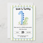 Editable Dinosaur 1st Birthday Invitation  招待状 (正面)