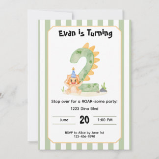 Editable Dinosaur 2nd Birthday Invitation  招待状
