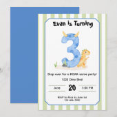 Editable Dinosaur 3rd Birthday Invitation  招待状 (正面/裏面)