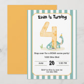 Editable Dinosaur 4th Birthday Invitation  招待状 (正面/裏面)