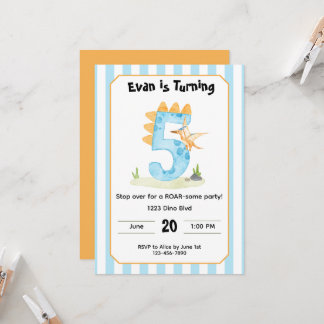 Editable Dinosaur 5th Birthday Invitation  招待状