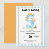 Editable Dinosaur 5th Birthday Invitation  招待状 (正面/裏面)
