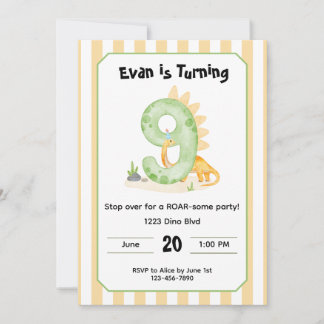 Editable Dinosaur 9th Birthday Invitation  招待状